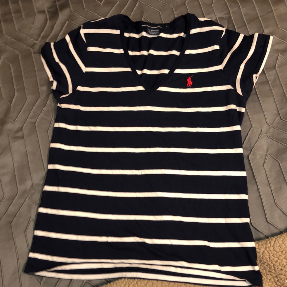 Ralph Lauren Sport Navy and White Stripe V-Neck